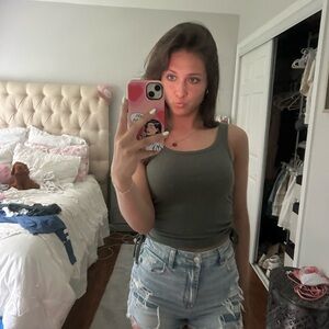 Princess Polly Green Ruched Cut Out Tank Top